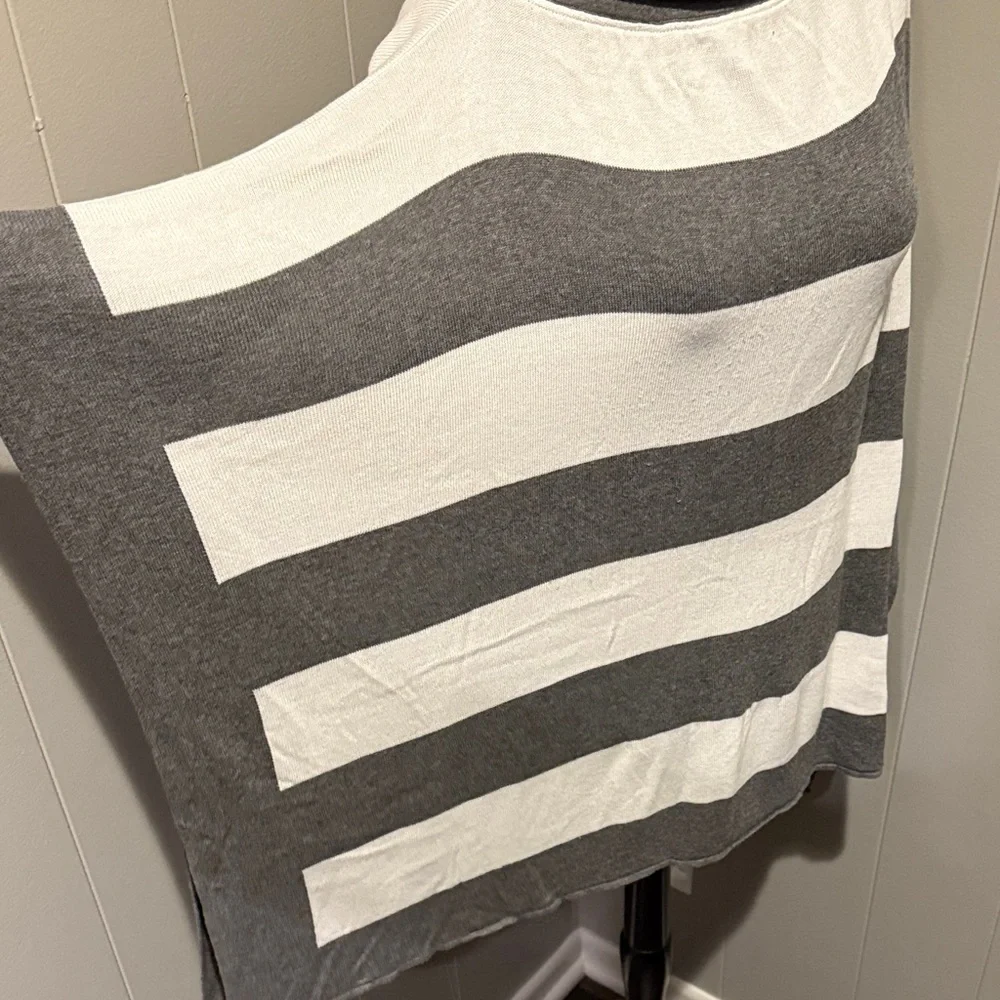 M. Rena Charcoal and White Striped Cowl Neck Preppy Sweater Poncho
